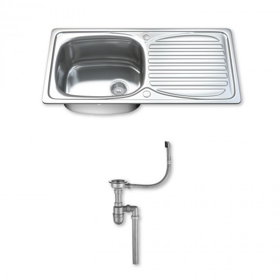 Dihl 1.0 Single Bowl Stainless Steel Kitchen Sink with Drainer & Waste 1002
