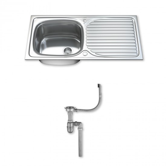 Dihl 1.0 Single Bowl Stainless Steel Kitchen Sink with Drainer & Waste 1003
