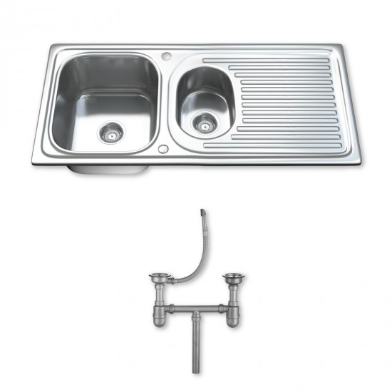 Dihl 1.5 One & Half Bowl Stainless Steel Kitchen Sink with Drainer & Waste 1502