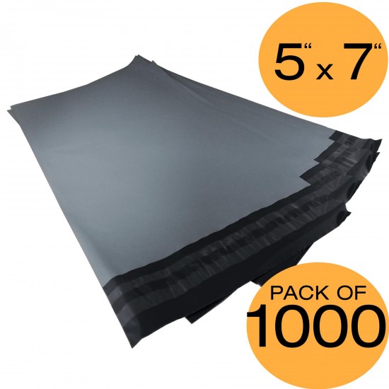 1000 Grey Mailing Bags 5x7 50% Recycled Plastic Material Self Seal Strong Postal Poly