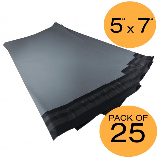 25 Grey Mailing Bags 5x7 50% Recycled Plastic Material Self Seal Strong Postal Poly