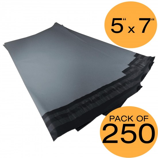 250 Grey Mailing Bags 5x7 50% Recycled Plastic Material Self Seal Strong Postal Poly