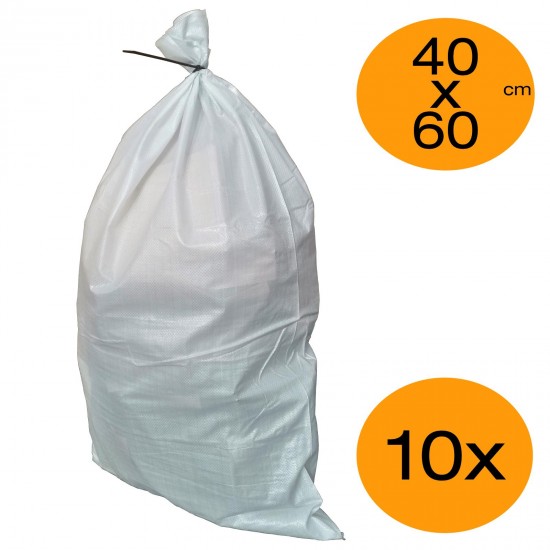 Rubble Sacks Sand Bags Multi-purpose Pack of 10x 40cm x 60cm White Woven PP Builders Bags Storage Bag