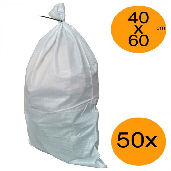 Builders Bag Pack of 50x 40cm x 60cm White Woven PP Rubble Sacks Sand Bags Sandbags Storage Multipack