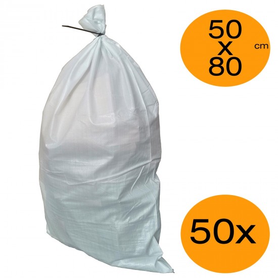 Rubble Sacks Pack of 50x 50cm x 80cm White Woven PP Builders Bags Sand Bags Storage Bag Multipack
