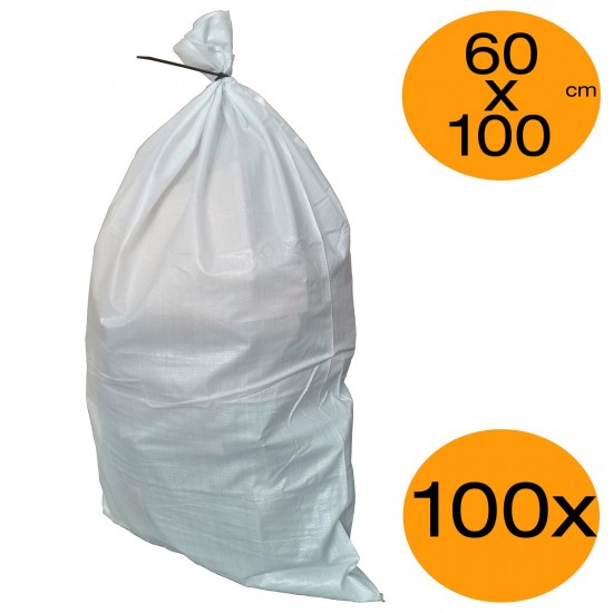 Rubble Sacks Polypropylene Pack of 100x 60cm x 100cm White Woven PP Builders Bag Storage Bags Multipack