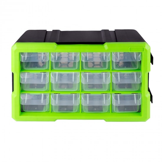 Dihl 12 Compartment Interlocking Drawer Parts Storage Organiser Carry Case Cabinet Home Workshop Garage Tool Box Nail Screw DIY Craft Hobby