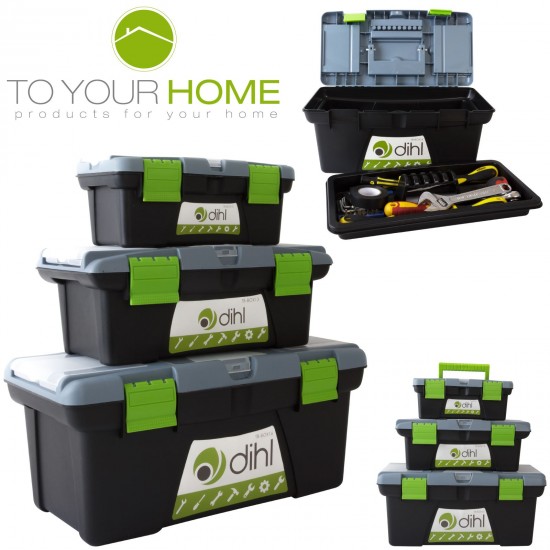 3pc 10" 13" 16"  Plastic Chest Tool Box Set DIY Compartment Storage Toolbox Bag Handle & Tray