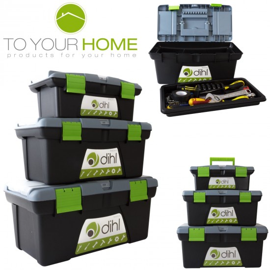 3pc 13" 16" 19" Plastic Chest Tool Box Set DIY Compartment Storage Toolbox Bag Handle & Tray 3pc 13" 16" 19" Plastic Chest Tool Box Set DIY Compartment Storage Toolbox Bag Handle & Tray