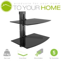 Dihl Black Double Twin Two Floating Double Glass Shelves Wall Mount Br...