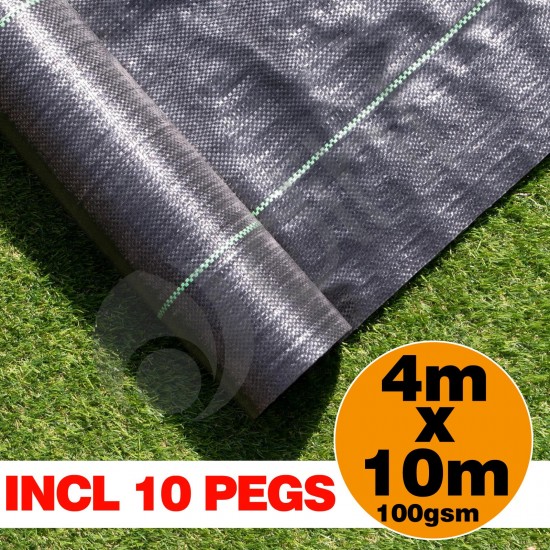 4m X 10m Ground Cover Fabric Landscape Garden Weed Control Membrane Heavy Duty with 10 Pegs