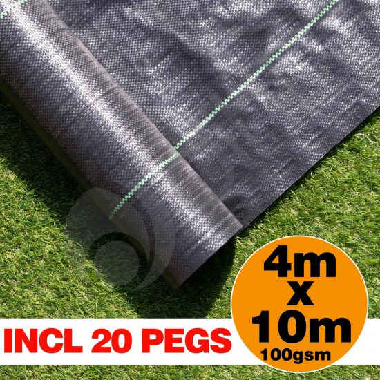 4m X 10m Ground Cover Fabric Landscape Garden Weed Control Membrane Heavy Duty with 20 Pegs