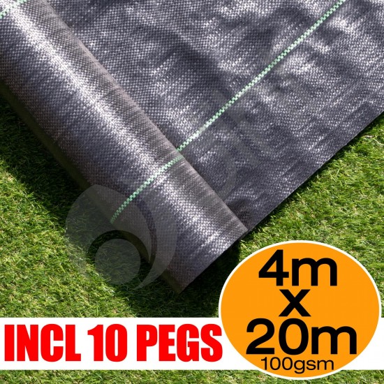 Dihl 4m X 20m Ground Cover Fabric Landscape Garden Weed Control Membrane Heavy Duty with 10 Pegs