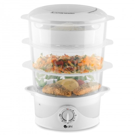 Dihl 800W 9L Three Level Electric Steamer White Healthy Food Cooking Cooker