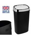 Dihl - UK MADE - 50L Black Bin with Chrome Sensor Lid Kitchen Waste Dust Bin Automatic Motor