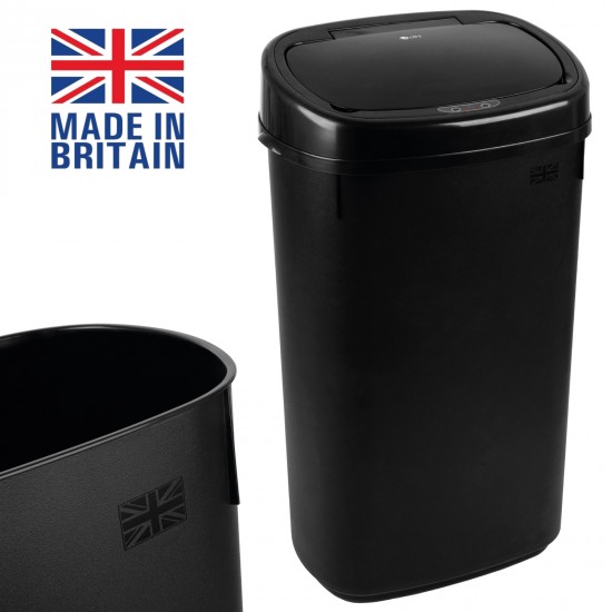 Dihl - UK MADE - 50L Black Bin with Black Sensor Bin Lid Kitchen Waste Dust Bin Automatic Motor