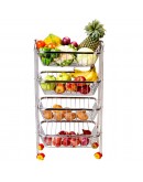 4 Tier Fully Assembled Vegetable Rack Trolley Kitchen Storage Cart Wheel