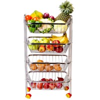 4 Tier Fully Assembled Vegetable Rack Trolley Kitchen Storage Cart Whe...