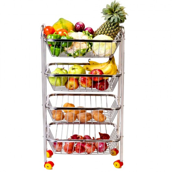 4 Tier Fully Assembled Vegetable Rack Trolley Kitchen Storage Cart Wheel