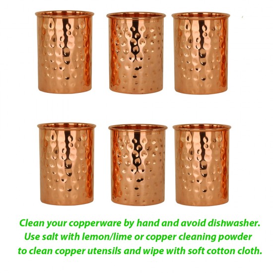 250 Ml Copper Hammered Glass For Healing Ayurvedic Tableware Accessories Set Of 6