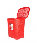 LARGE LAUNDRY BASKET WASHING CLOTHES STORAGE HAMPER RATTAN STYLE PLASTIC BASKET - Colour: Red