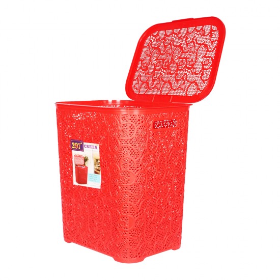 LARGE LAUNDRY BASKET WASHING CLOTHES STORAGE HAMPER RATTAN STYLE PLASTIC BASKET - Colour: Red