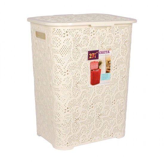 LARGE LAUNDRY BASKET WASHING CLOTHES STORAGE HAMPER RATTAN STYLE PLASTIC BASKET - Colour: Off White