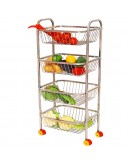 4 Tier Fully Assembled Vegetable Rack Trolley Kitchen Storage Cart Wheel