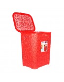 LARGE LAUNDRY BASKET WASHING CLOTHES STORAGE HAMPER RATTAN STYLE PLASTIC BASKET - Colour: Red