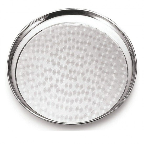 Stainless Steel Round Serving Table Tray Platter Dish Food Fruit Puja Thaali - Size: 55cm