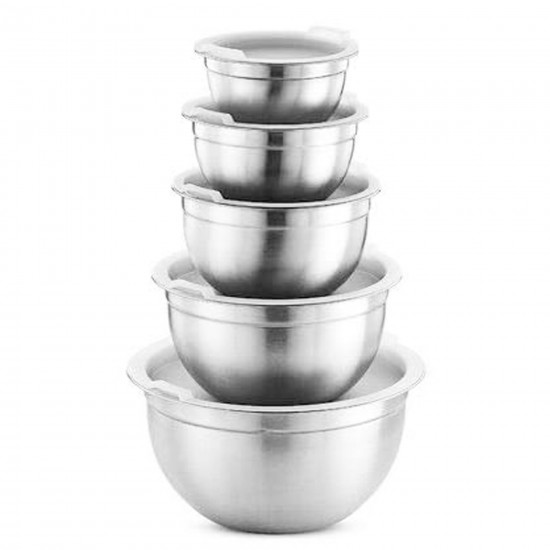  Stainless Steel Nesting Mixing Bowl with Lids - Size: Set of 5 (14,16,18, 22, 26cms) Clear Lid