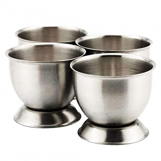 EGG CUP SILVER STAINLESS STEEL CIRCULAR SERVING STAND HOLDER - Size: (H)3.5cm x (W)4.5cm | Set of: 4